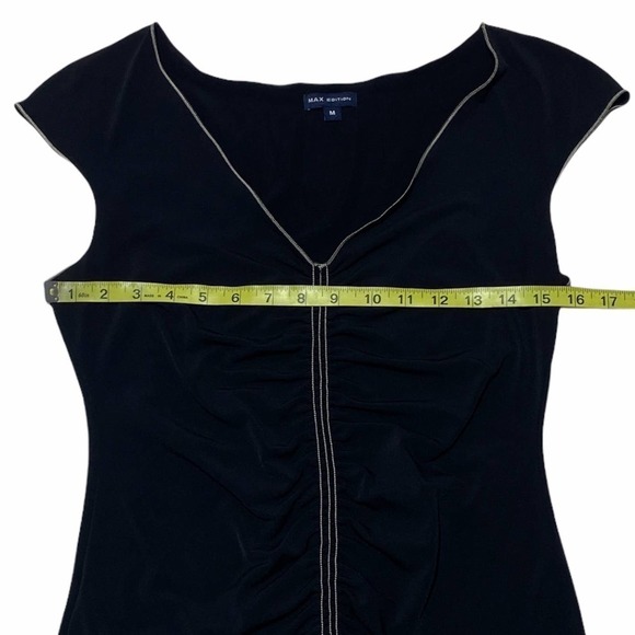 MAX Edition Black Cinched Cap Sleeve V-Neck Blouse - Picture 7 of 11